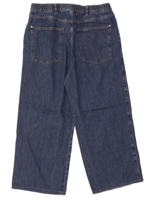 Massimo Dutti Womens Crop High Rise Wide Leg Jeans EU 42 Large W34 L26 Blue