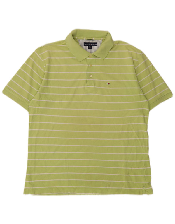 Tommy Hilfiger Mens Polo Shirt Large Green Striped Cotton