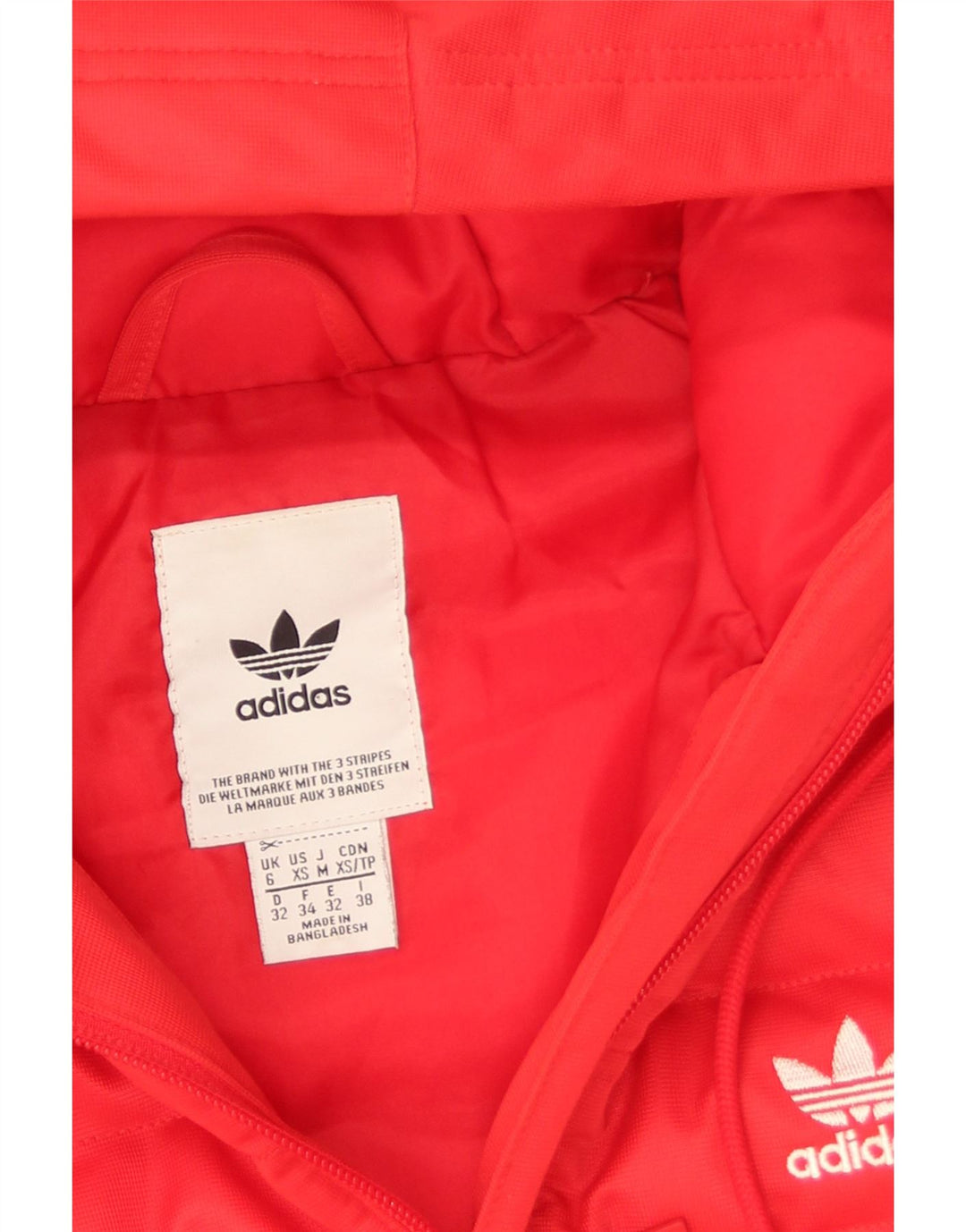 Adidas Womens Hooded Padded Jacket UK 6 XS Red Polyester
