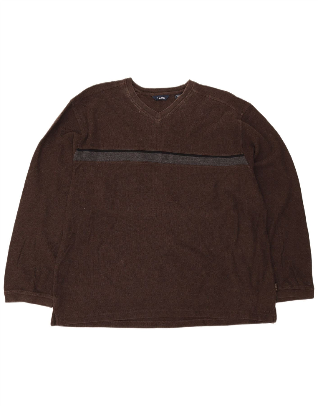 IZOD Mens Top Long Sleeve 2XL Brown Colourblock Cotton