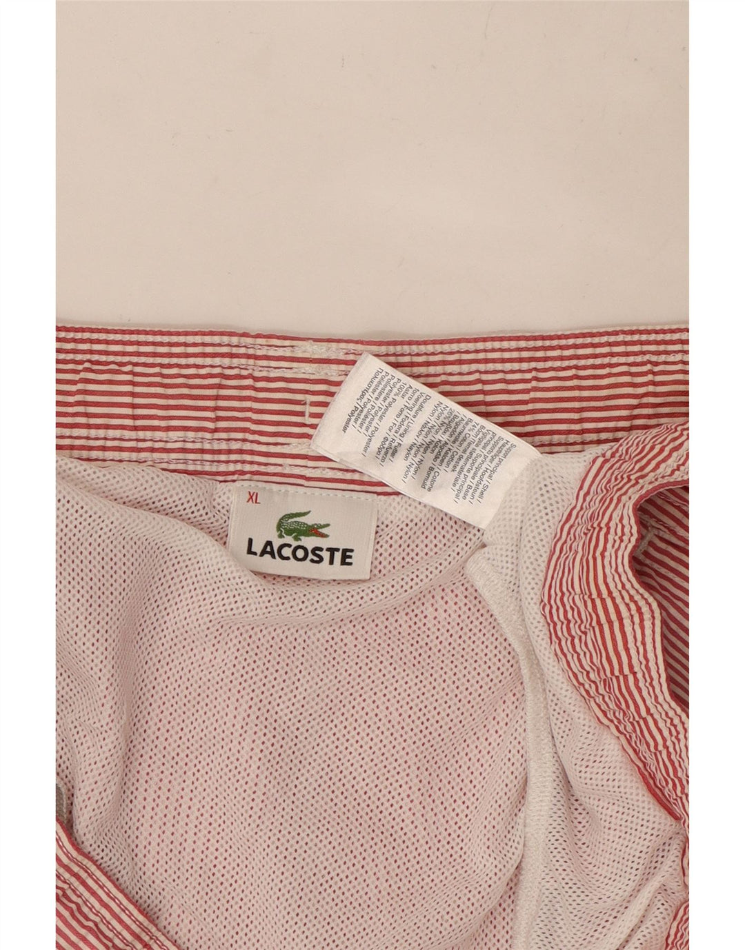 LACOSTE Mens Swimming Shorts XL  Red Pinstripe Cotton