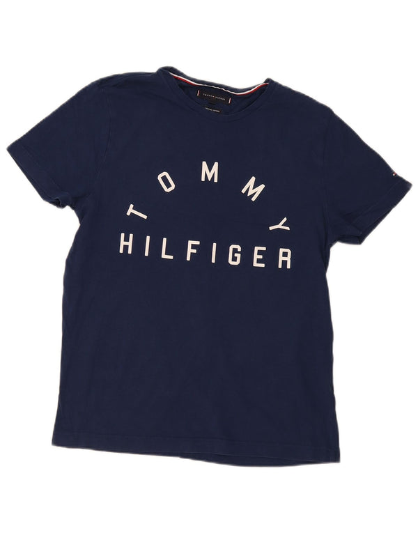 Tommy Hilfiger Womens Graphic T-Shirt Top UK 14 Medium Navy Blue Cotton