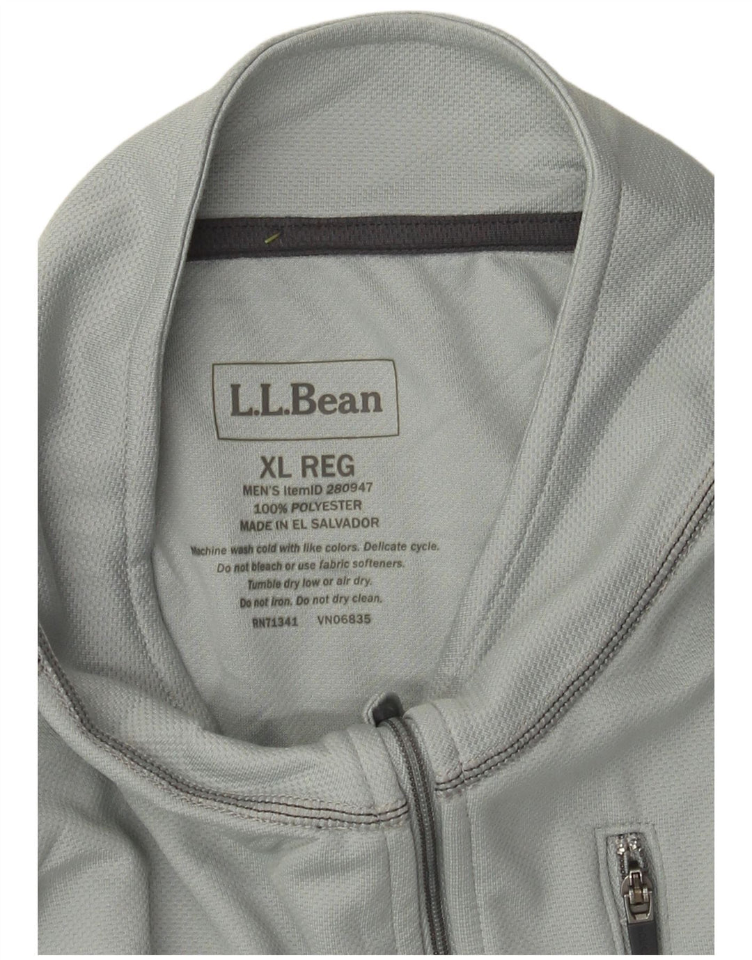 L.L.Bean Mens Zip Neck Pullover Tracksuit Top XL Grey Colourblock Polyester