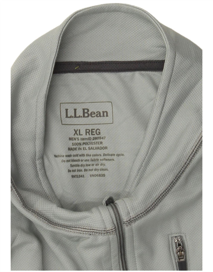 L.L.Bean Mens Zip Neck Pullover Tracksuit Top XL Grey Colourblock Polyester
