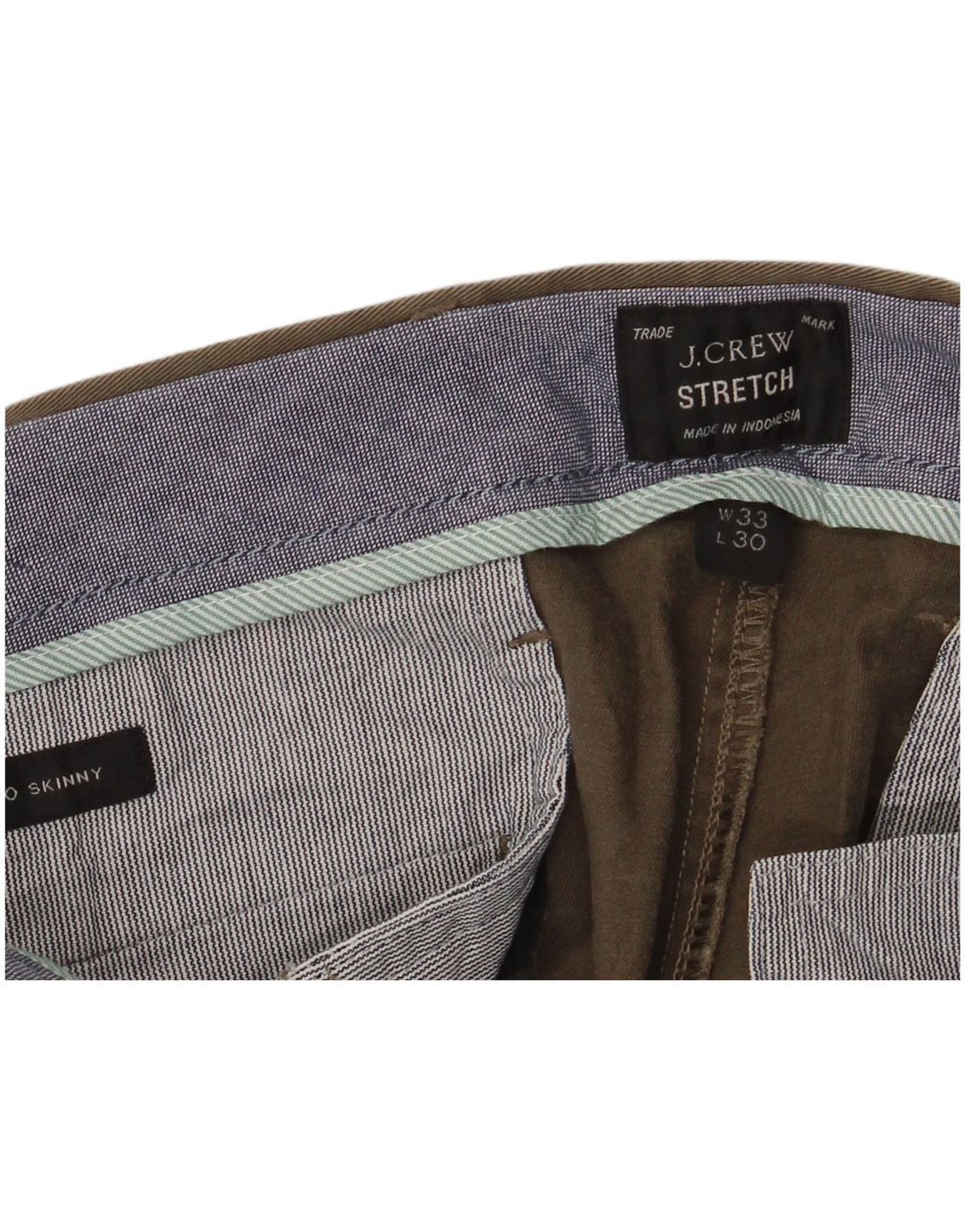 J. CREW Mens Slim Chino Trousers W33 L30  Khaki Cotton