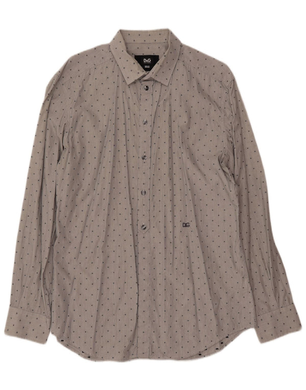 DOLCE & GABBANA Mens BRAD Shirt Medium Grey Spotted Cotton