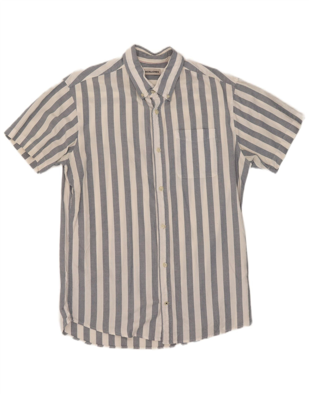 Jack & Jones Mens Short Sleeve Shirt Medium Blue Striped Cotton