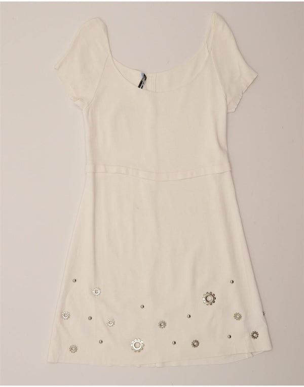 Blumarine Womens Off Shoulder Dress UK 10 Small White Viscose