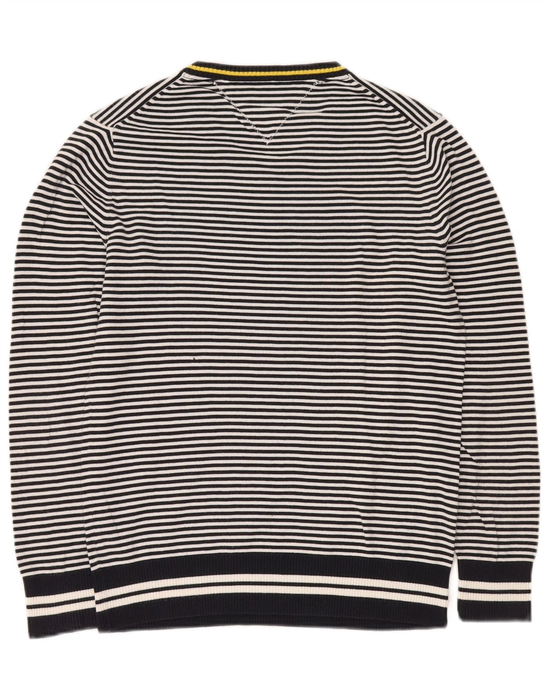 TOMMY HILFIGER Mens V-Neck Jumper Sweater Small Navy Blue Striped Cotton