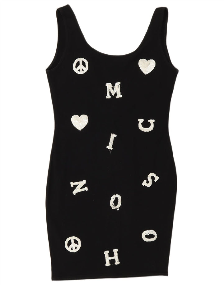 Moschino Womens Graphic Bodycon Dress UK 14 Medium Black Designer