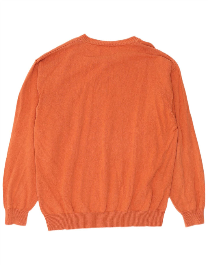Marlboro Classics Mens V-Neck Jumper Sweater XL Orange Cotton