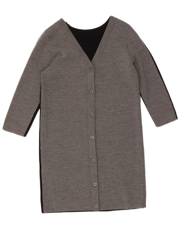 Cos Womens 3/4 Sleeve Longline Cardigan Sweater UK 6 XS Grey Colourblock