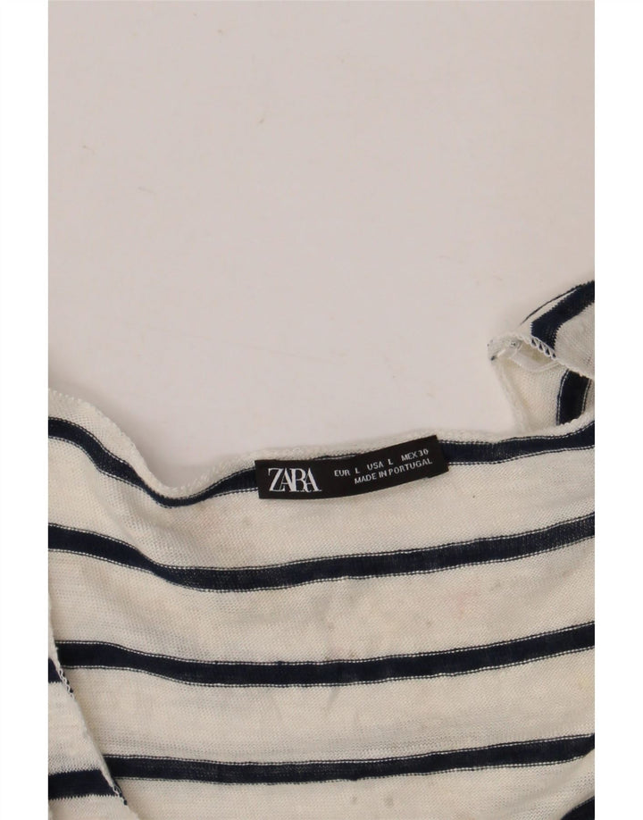 Zara Womens T-Shirt Top UK 14 Large White Striped