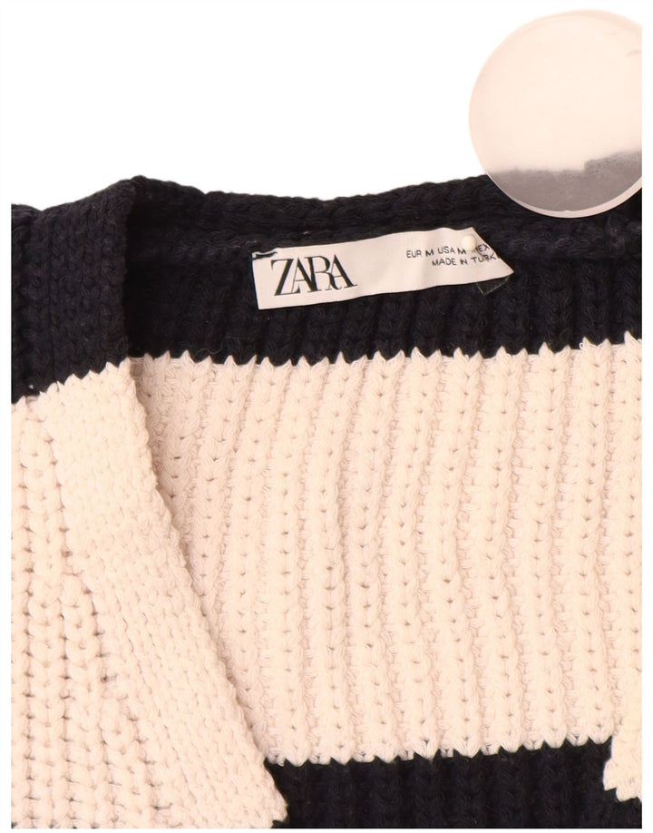 Zara Womens Vest Tank Top UK 14 Medium Off White Striped Polyester