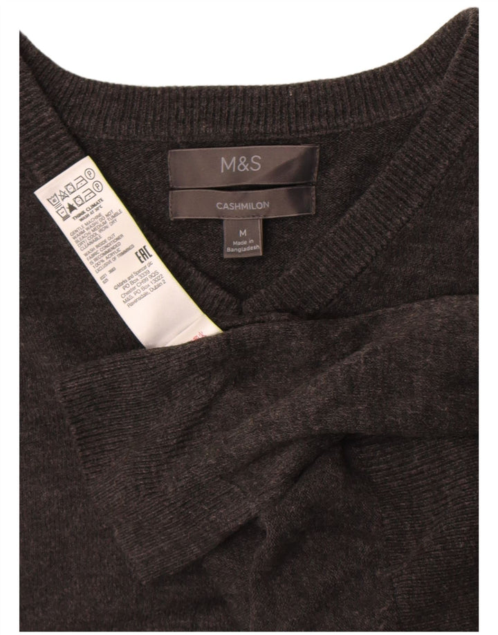 MARKS & SPENCER Mens V-Neck Jumper Sweater Medium Grey Acrylic