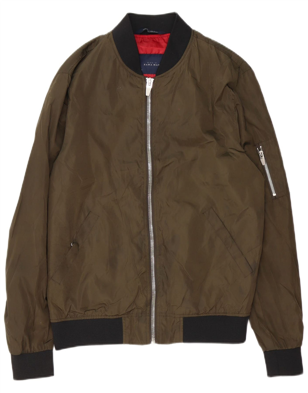 Zara Mens Bomber Jacket UK 38 Medium Green Polyester