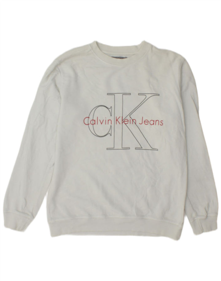 Calvin Klein Jeans Mens Graphic Regular Fit Sweatshirt Jumper Medium White