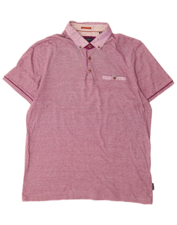 Ted Baker Mens Polo Shirt Size 4 Large Purple Pinstripe Cotton