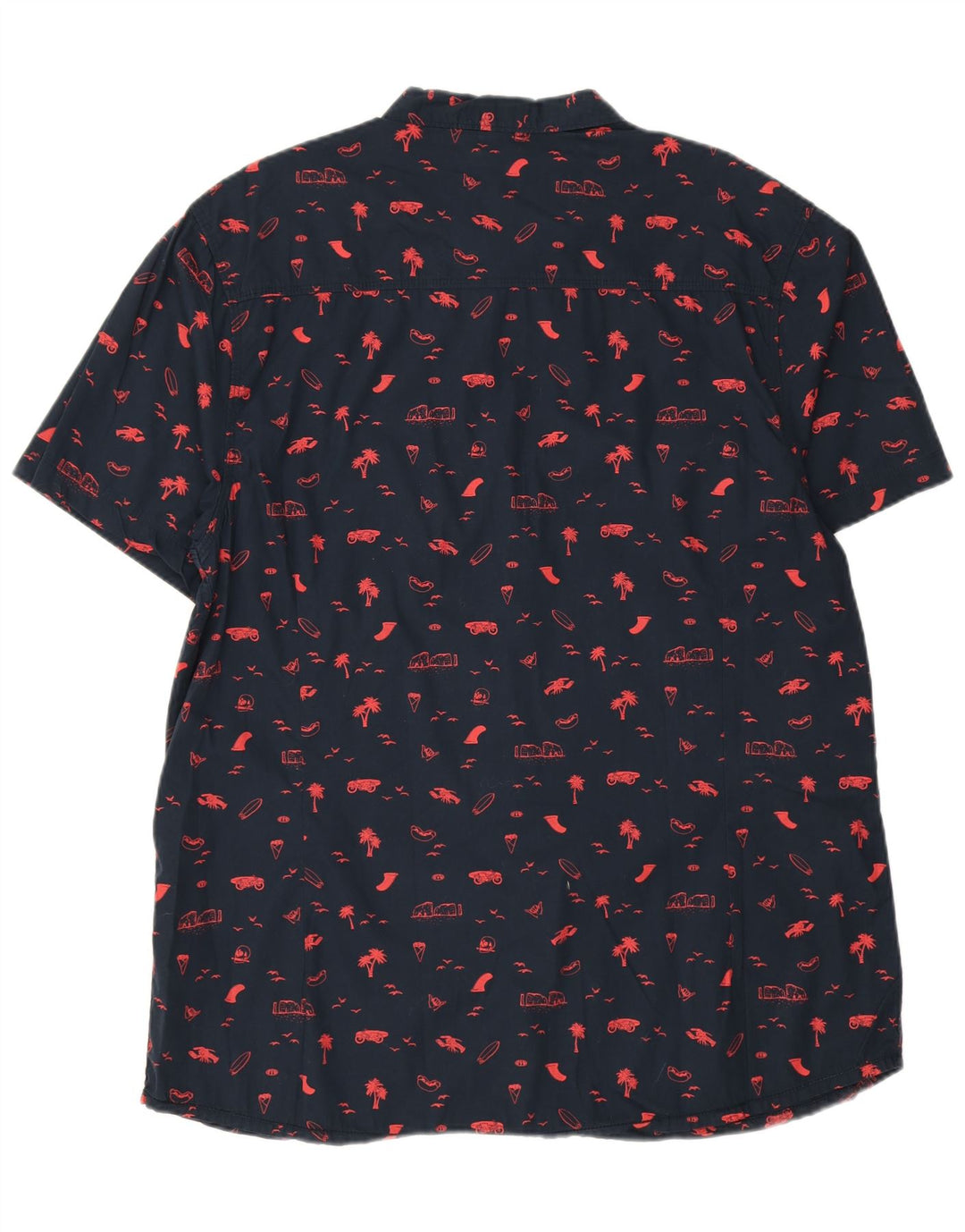 Animal Mens Abstract Pattern Short Sleeve Shirt 2XL Navy Blue Cotton