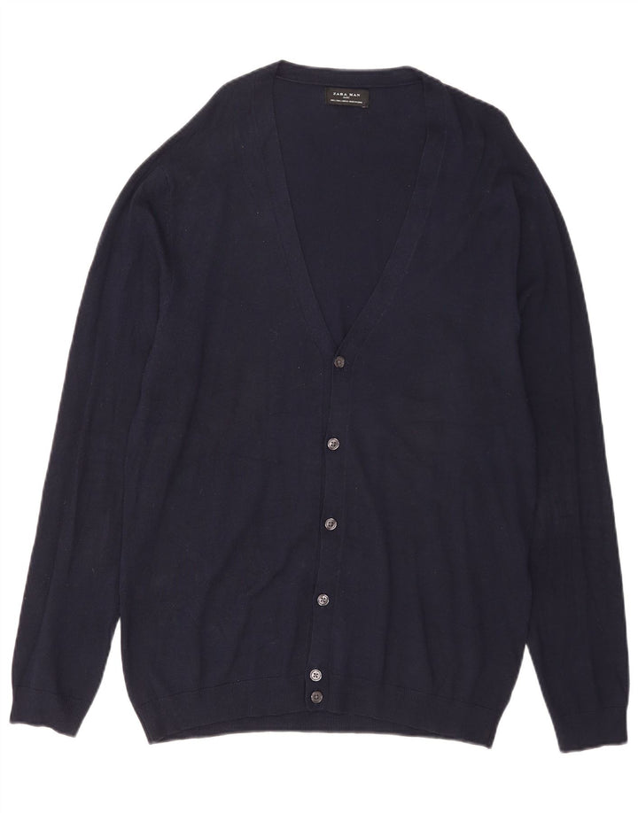 Zara Mens Cardigan Sweater Large Navy Blue