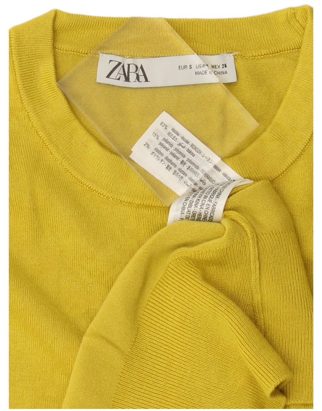 ZARA Womens Crew Neck Jumper Sweater UK 10 Small Yellow Viscose