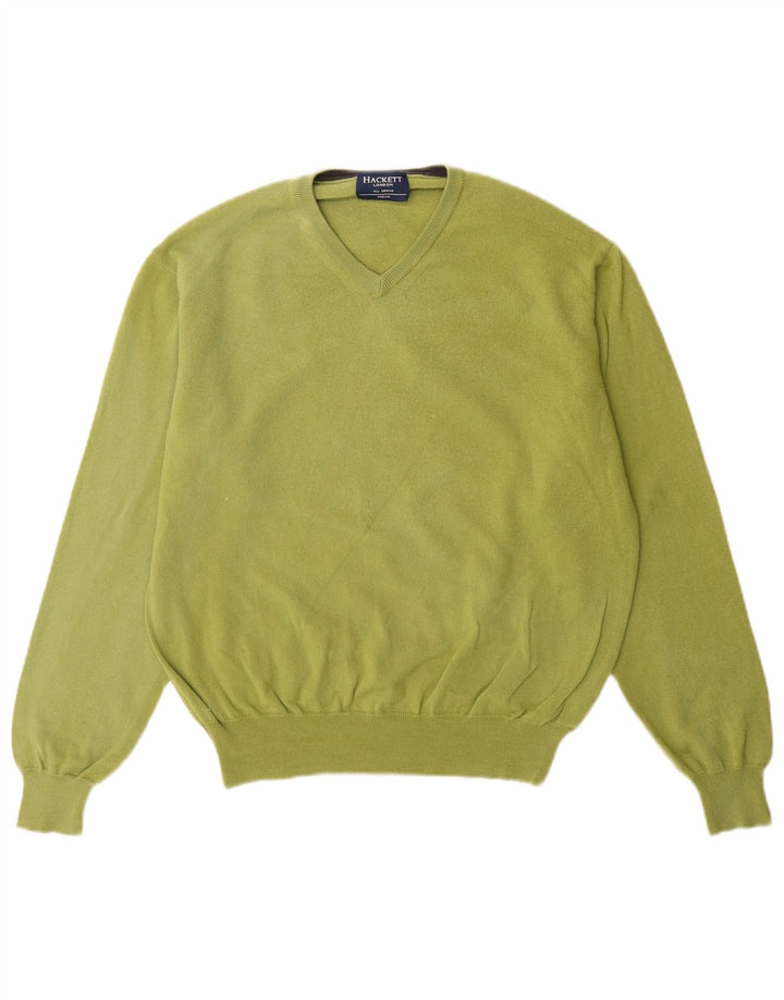 Hackett Mens V-Neck Jumper Sweater Medium Green Merino Wool