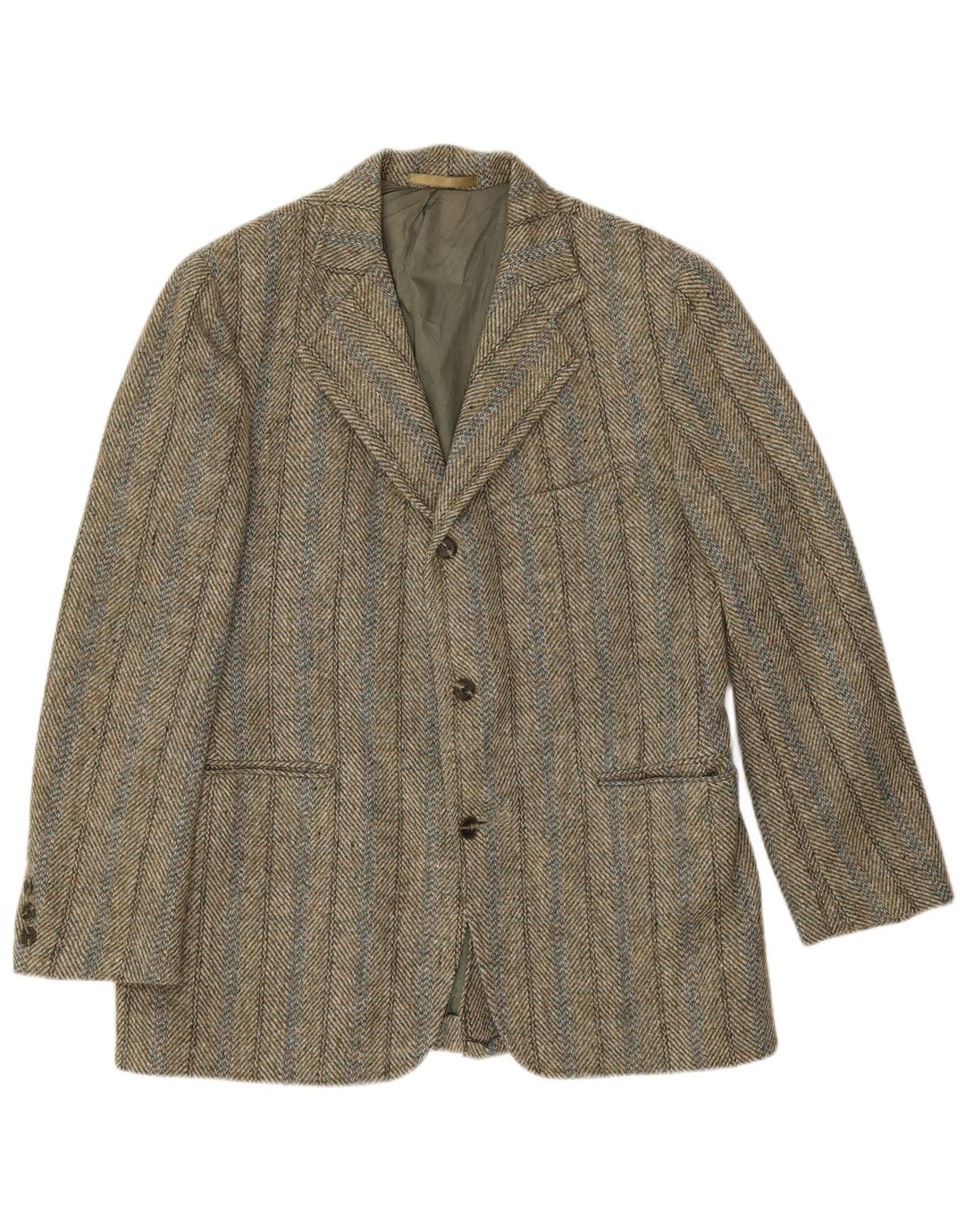 Harris Tweed Mens 3 Button Blazer Jacket UK 38 Medium Khaki Herringbone