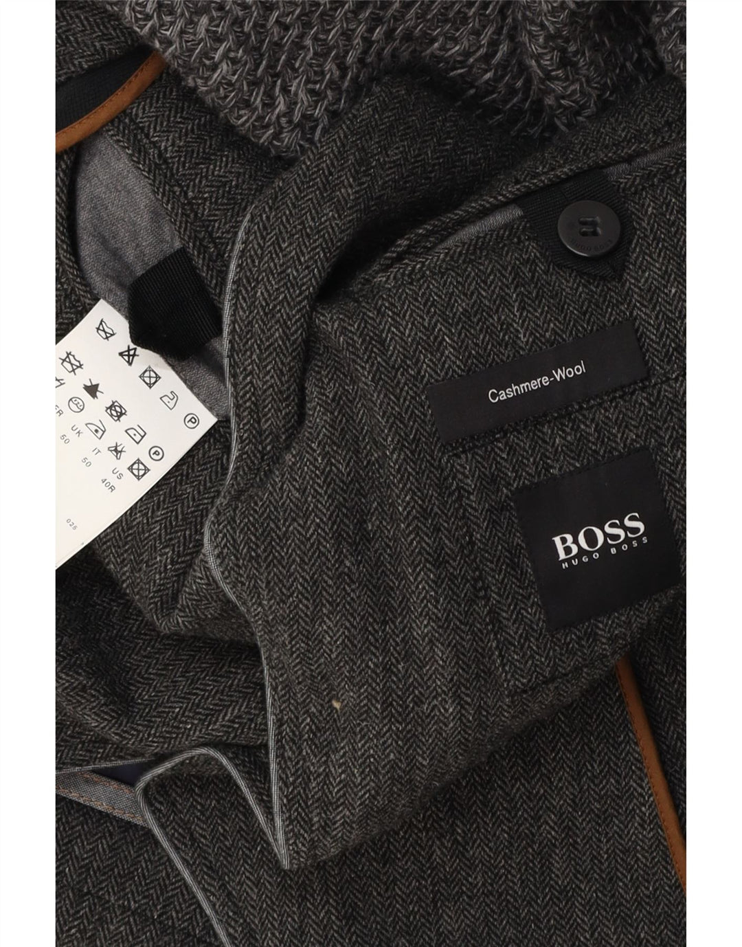 HUGO BOSS Mens 3 Button Blazer Jacket EU 50 Large Grey Herringbone