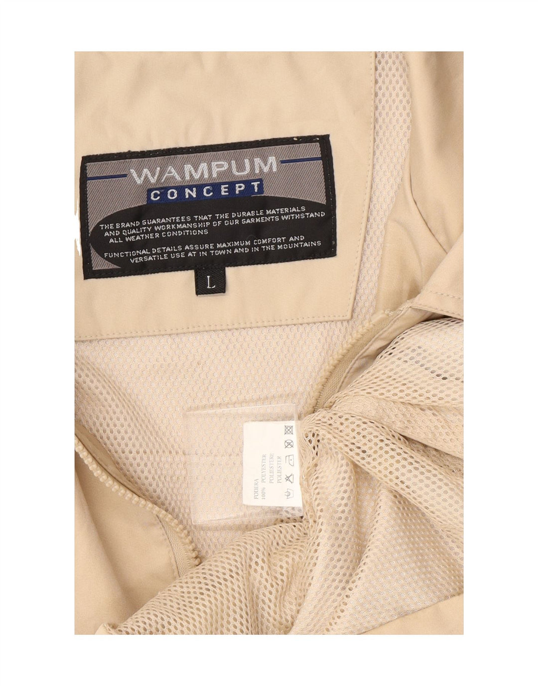 WAMPUM Mens Windbreaker Jacket UK 40 Large Beige Polyester Vintage Wampum and Second-Hand Wampum from Messina Hembry 