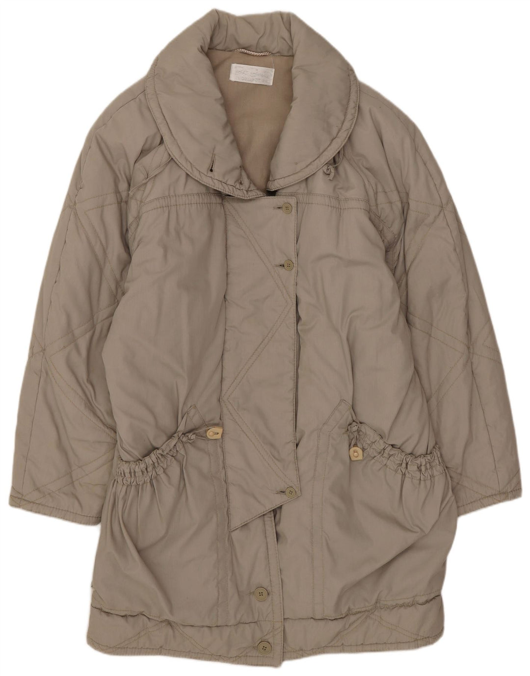 Vintage Womens Oversized Overcoat EU 40 Medium Beige Polyester