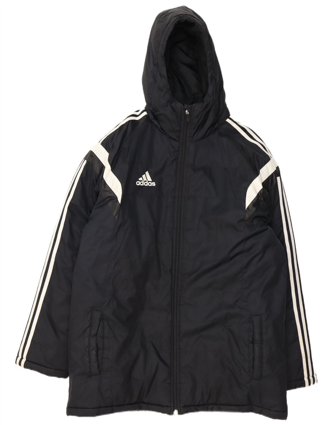 Adidas Mens Hooded Padded Jacket UK 42 XL Black Colourblock Polyester