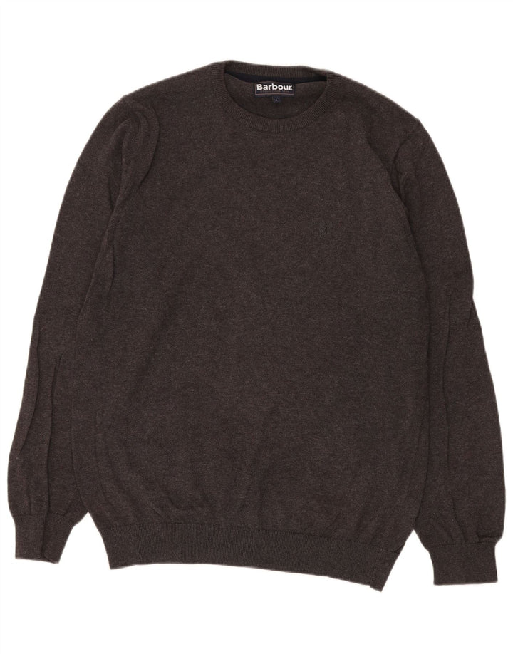 BARBOUR Mens Crew Neck Jumper Sweater Large Grey Cotton