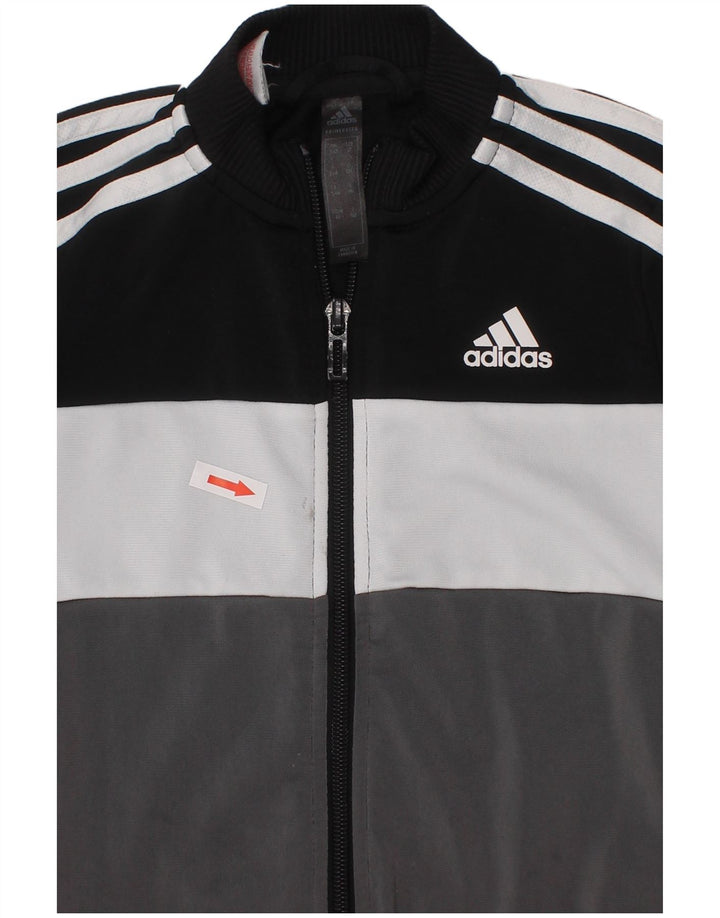 Adidas Boys Tracksuit Top Jacket 3-4 Years Black Colourblock Polyester