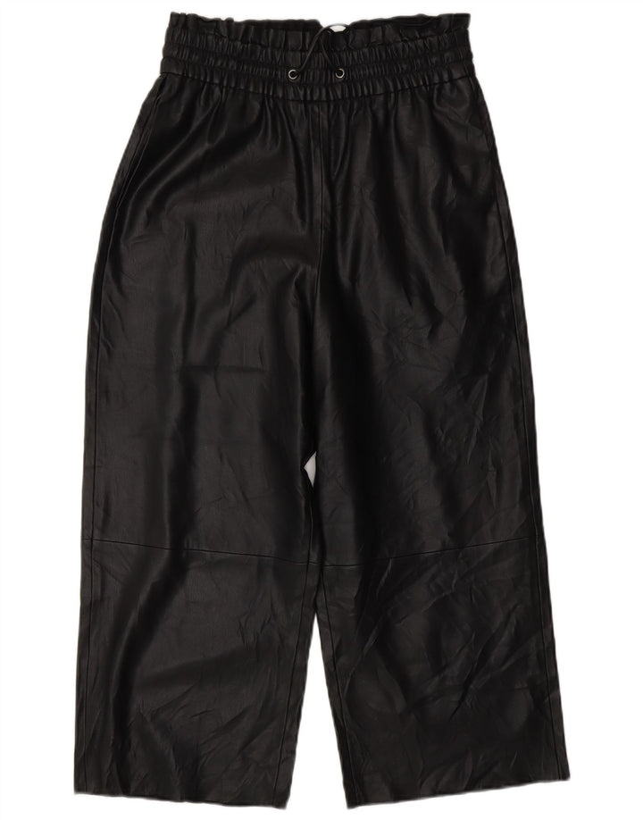 ZARA Womens Crop Wide Leg Faux Leather Trousers XS W25 L20 Black