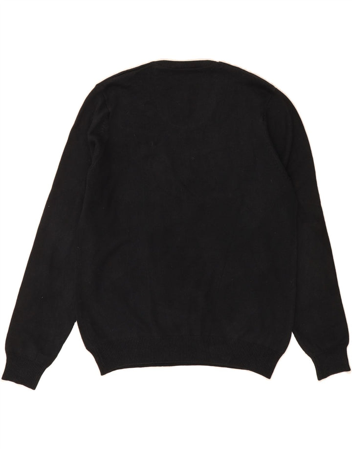 MARKS & SPENCER Mens Regular Fit V-Neck Jumper Sweater Medium Black Cotton Vintage Marks & Spencer and Second-Hand Marks & Spencer from Messina Hembry 