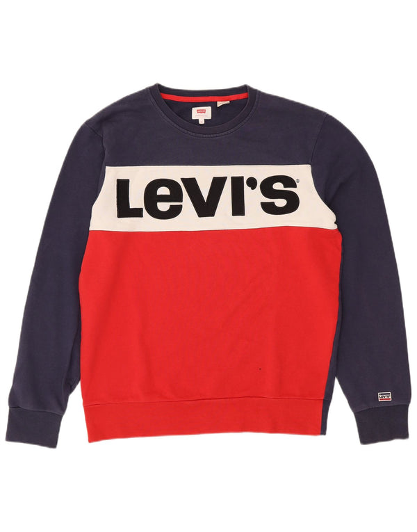LEVI'S Mens Graphic Sweatshirt Jumper Medium Red Colourblock Cotton