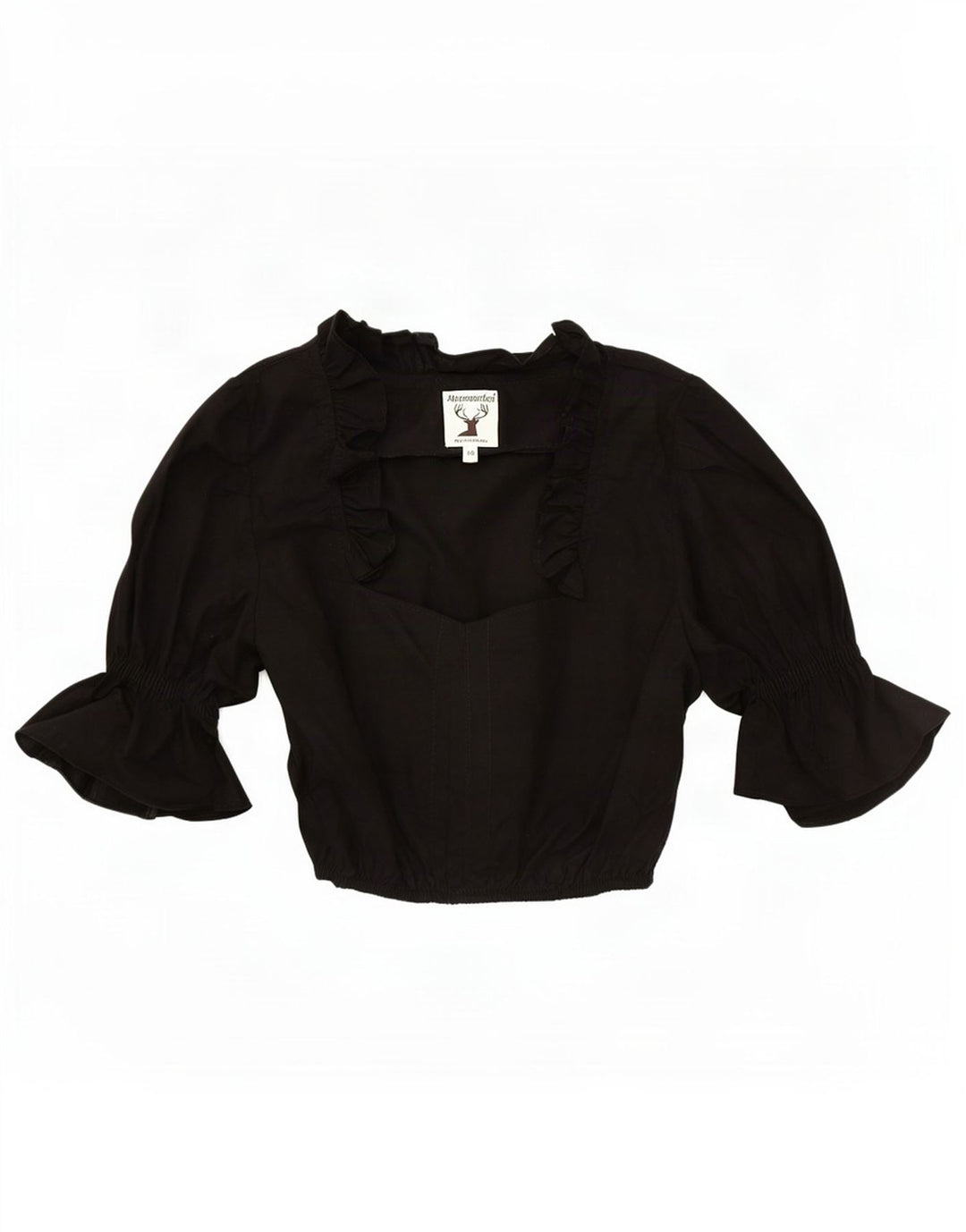 Alpenmarchen Womens Ruffle Front Crop Blouse Top EU 40 Medium Black