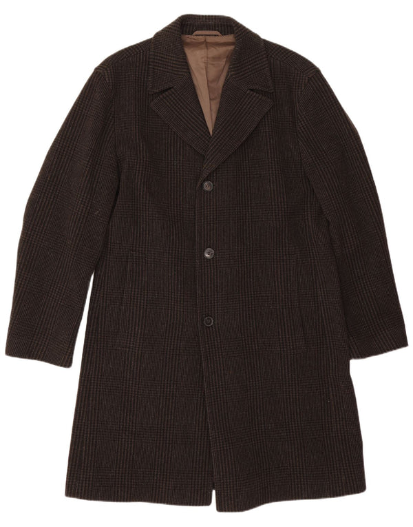 Hugo Boss Mens Overcoat EU 50 Large Grey Houndstooth Virgin Wool