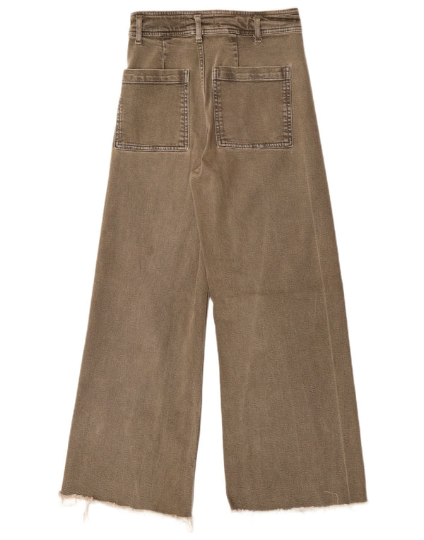 Zara Womens Wide Leg Straight Jeans EU 36 XS W26 L28 Khaki Cotton