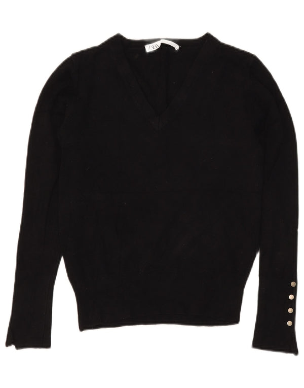 Zara Womens Crop V-Neck Jumper Sweater UK 8 Small Black