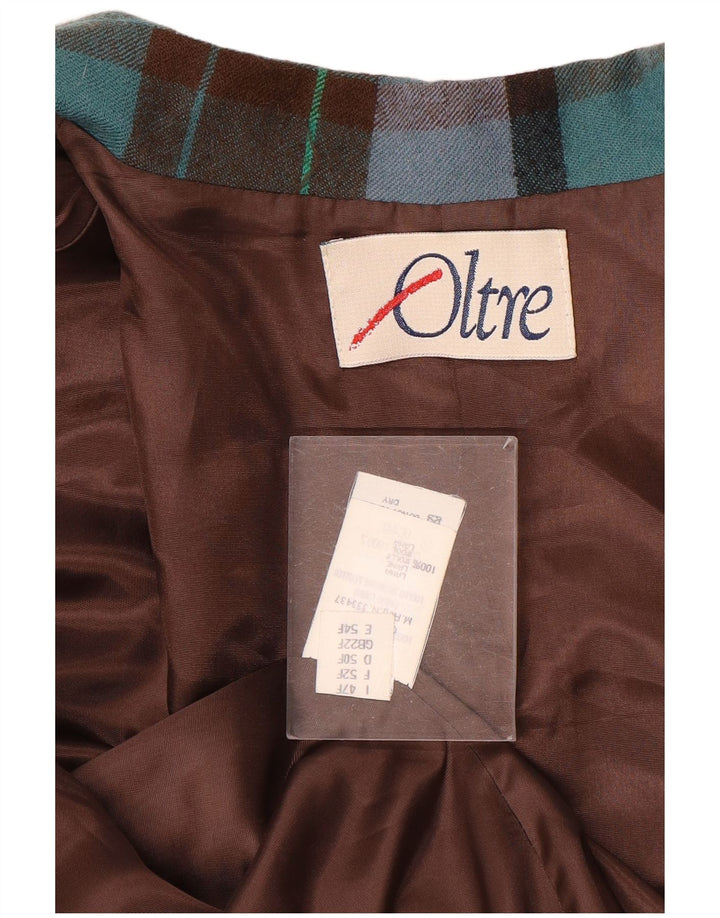 oltre Womens 2 Button Blazer Jacket UK 22 3XL Brown Check Wool