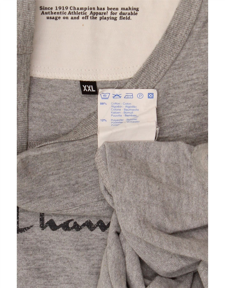 Champion Mens Graphic Top Long Sleeve 2XL Grey Cotton