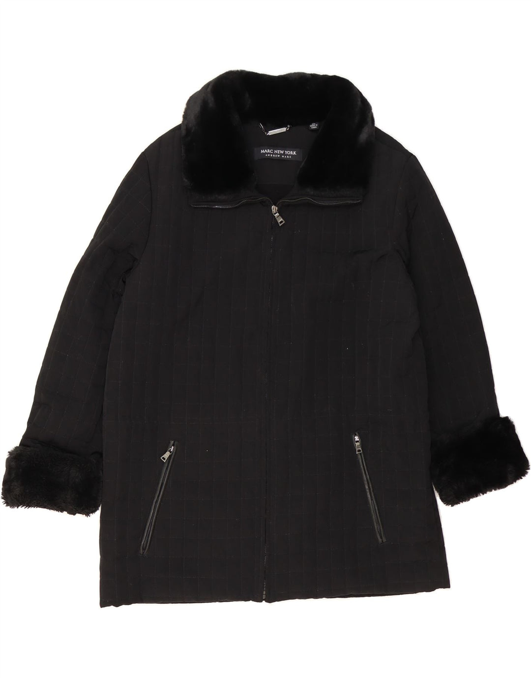 ANDREW MARC Womens Overcoat UK 18 XL Black Polyester Vintage Andrew Marc and Second-Hand Andrew Marc from Messina Hembry 