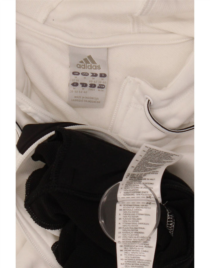 ADIDAS Womens Zip Hoodie Sweater UK 12/14 Medium White Colourblock