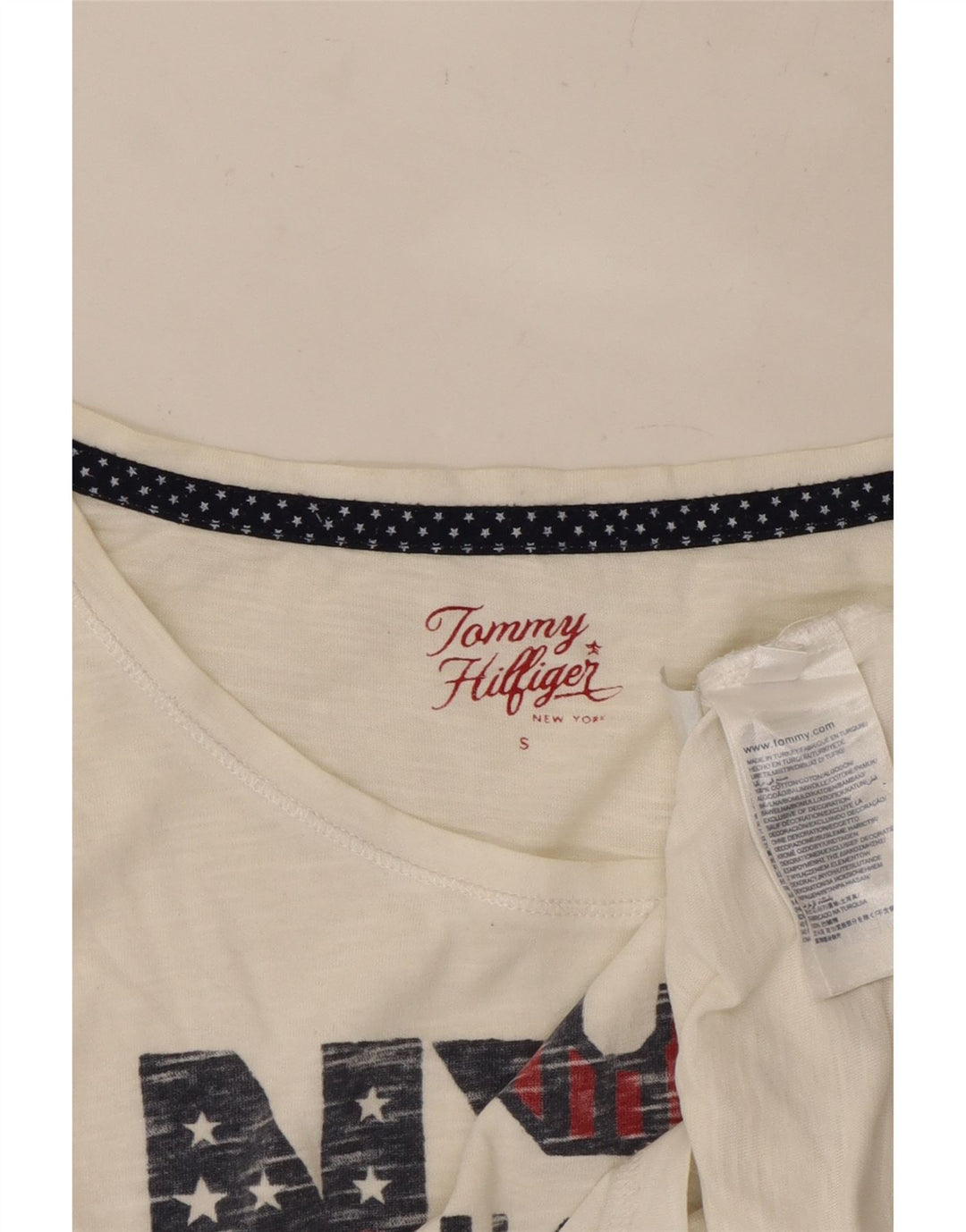 TOMMY HILFIGER Womens Oversized Graphic T-Shirt Top UK 10 Small White