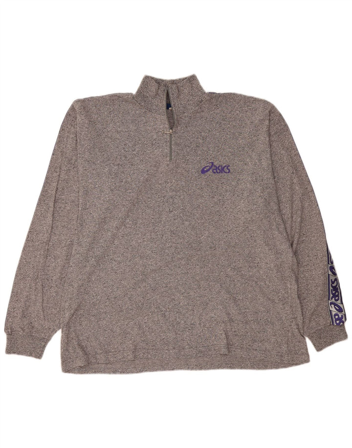 ASICS Mens Zip Neck Graphic Top Long Sleeve 2XL Grey