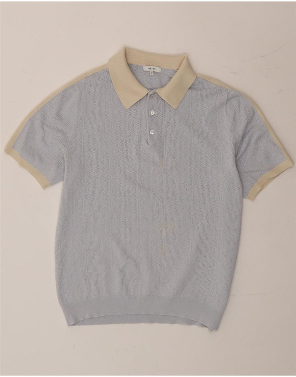 Reiss Mens Short Sleeve Polo Neck Jumper Sweater Medium Blue Colourblock