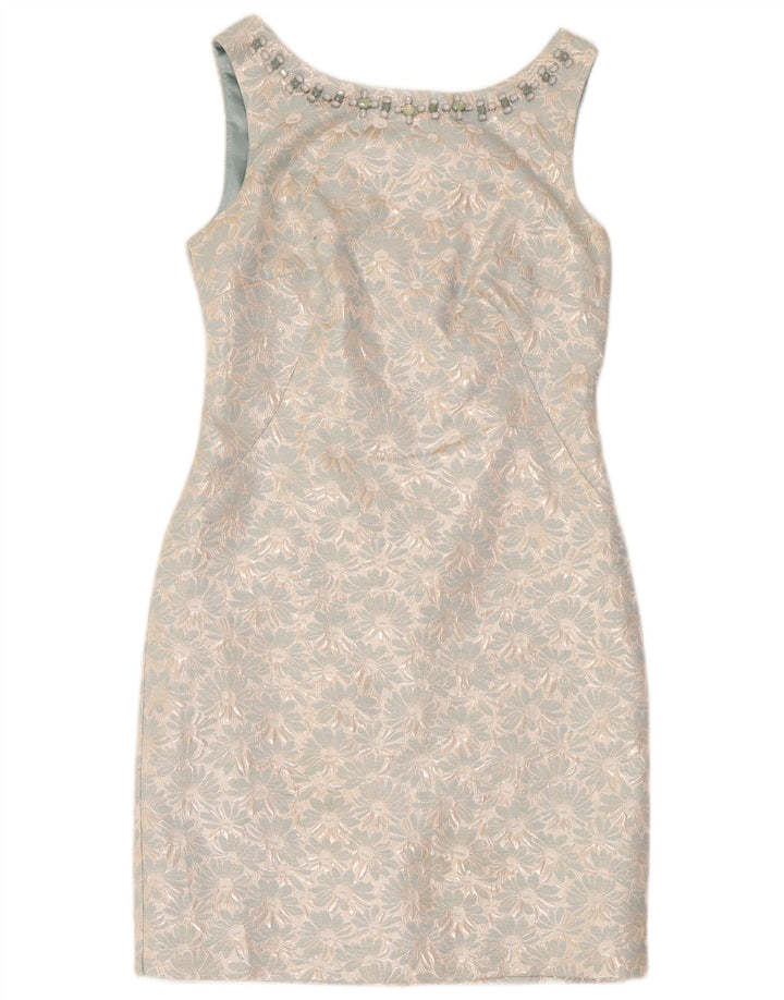 Monsoon Womens Sleeveless Sheath Dress UK 12 Medium Blue Floral Polyester