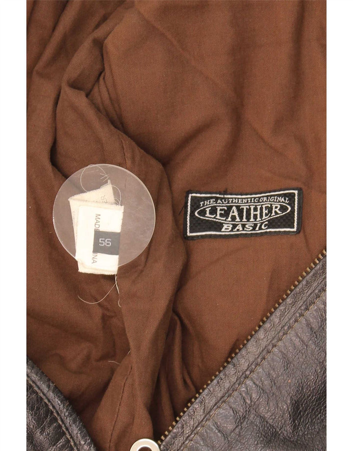 Vintage Mens Military Leather Jacket IT 56 3XL Brown