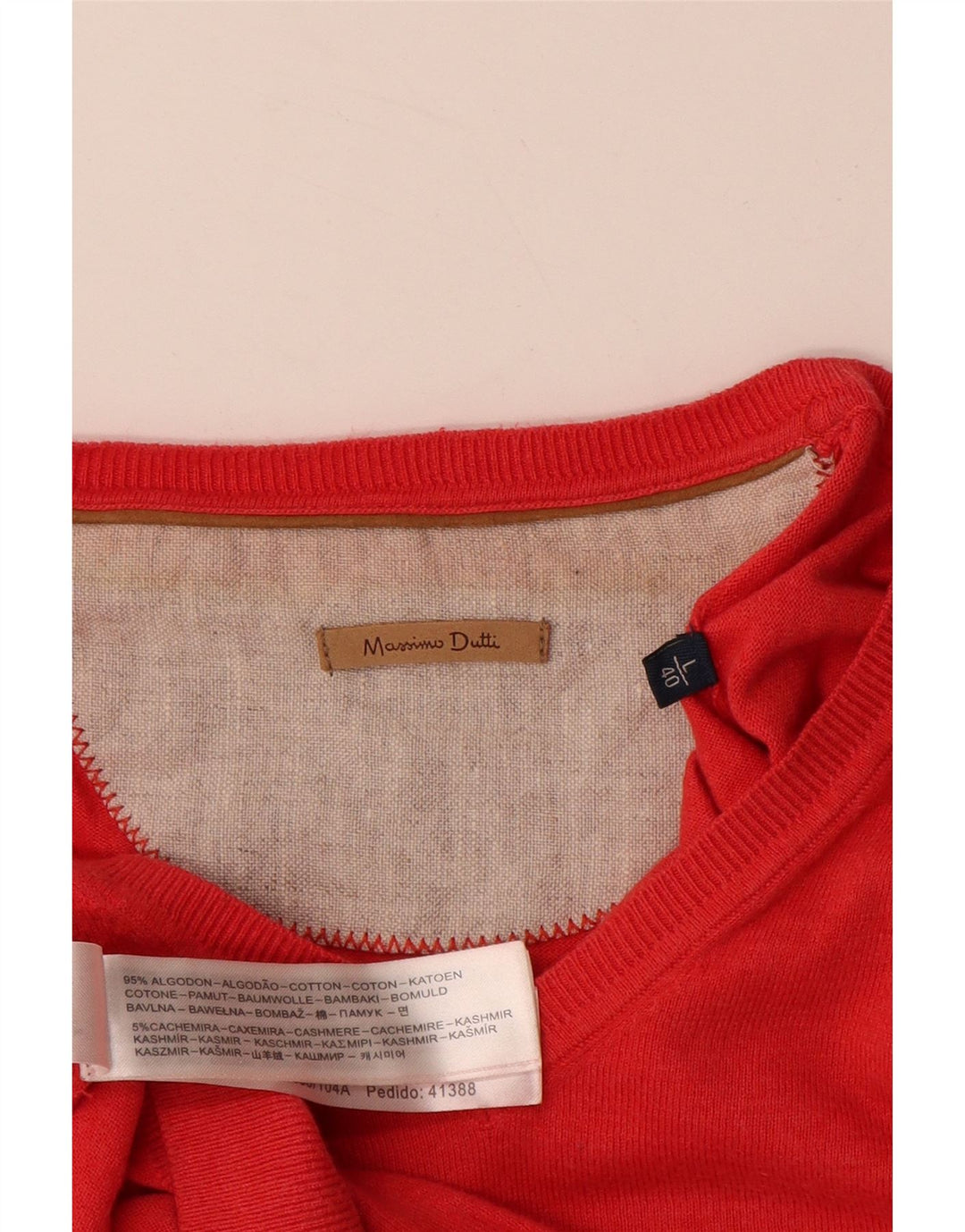 MASSIMO DUTTI Mens V-Neck Jumper Sweater Large Red Cashmere